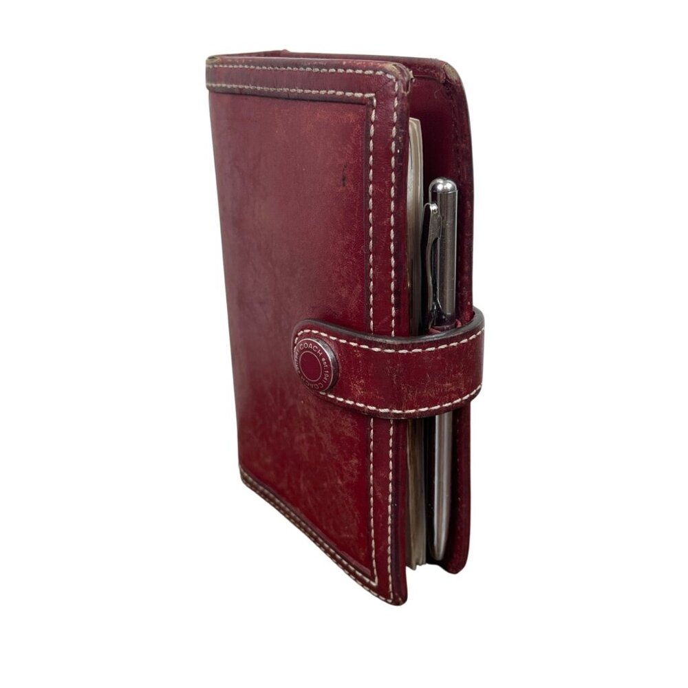 Vintage Coach Red Leather Address Book Cover With Pen Snap Closure Size S - Picture 7 of 9